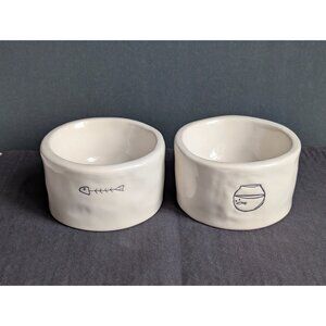 2 Rae Dunn Magenta Boutique Cat Bowls Gold Fish SLURP MEOW Pet Water Food Bowls
